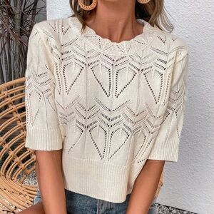 SHEIN Cream Crew Neck Sweater